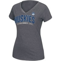 Femei cărbune UConn Huskies Slogan Dual-Blend V-Neck T-Shirt