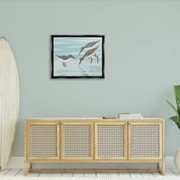 Stupell Industries Sandpipers pășunat Shallow Beach Water artă grafică Jet negru plutitoare înrămate panza imprimare arta de perete, Design de Marcus Prime