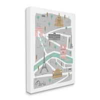 Stupell Industries Paris hartă Reper oraș francez ilustrare Roz Gri, 48, proiectat de Angela Nickeas