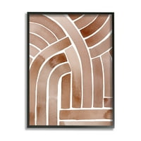 Stupell Industries Abstract Rounded Stripes Lines Brown acuarelă Design pictură artă încadrată neagră imprimare artă de perete,