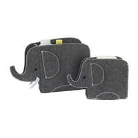 Little Love de NoJo 2-PK Grey Felt Elephant Shaped Nursery Storage Caddys-set de două, Unisex, depozitare din pâslă