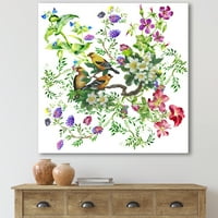 Păsări Tropicale Stând Pe Copac Înflorit Pictura Panza Arta De Imprimare