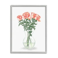 Stupell Industries buchet de trandafiri roz vază de sticlă pictură de natură moartă artă încadrată Gri imprimare artă de perete,