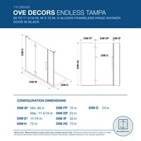 Ove decoruri Tampa în. W în. H Alcove balamale fără cadru ușă de duș în negru