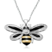 Diamant Accent Sterling Argint Email Bumblebee Pandantiv, 18