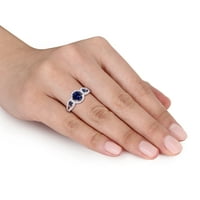 Miabella femei 1-Carat T. G. W. creat safir albastru și carate diamant 10kt Rose Gold 3-Piatra inel