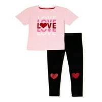 Tricou și jambiere grafice de Ziua Îndrăgostiților pentru fete, Set de ținute din 2 piese, mărimi 4-18