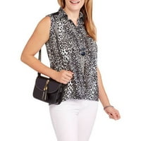 Femei moale Knit Leopard Fără mâneci buton-Front Top