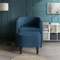 Castle Place scaun elegant, tapițat, cu accent din in, cu taburet, Albastru