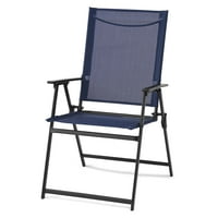 Mainstays Greyson Square Set de Patio în aer liber din oțel Sling scaun pliabil, Bleumarin