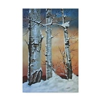 Marcă comercială Artă Plastică 'Apus de iarnă în spatele copacilor' artă pe pânză de Carol J Rupp