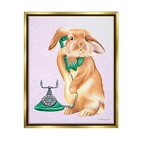 Stupell Industries Fluffy Bunny Rabbit Talking Green telefon rotativ artă grafică aur metalic Floating Framed Canvas Print artă de perete, Design de Amelie Legault