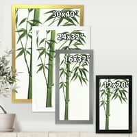 Designart 'detaliu de bambus verde închis pe alb III' imprimare tradițională de artă încadrată