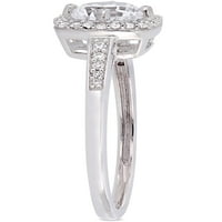 3-Carat T. G. W. creat safir alb și Carat T. W. diamant 10kt Aur Alb 3-pc pătrat Halo inel, cercei și pandantiv cu lanț Set