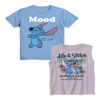 Set de tricouri grafice Disney Stitch Boys Cu mânecă scurtă și fără mâneci, 2 piese, dimensiuni XS-XXL