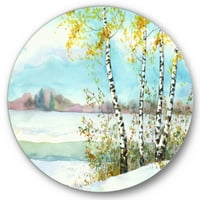 Designart 'Birches in Snowy Land' Lake House Circle Metal Wall Art-Disc de 11