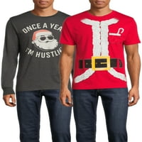 Crăciun bărbați & Big bărbați aur cataramă și obraznic maneca scurta Tricouri grafice, 2-Pack