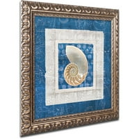 Marcă comercială Fine Art Sea Shell II on Blue Canvas Art de Belinda Aldrich, Cadru ornamentat auriu