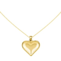 Primal aur Karat aur galben lustruit 3-D umflat inima pandantiv cu cablu coarda lanț