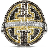 Carat T. W. Galben și maro diamant argint inel de moda