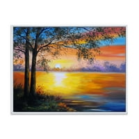 Copac lângă lac în seara' 20 12 înrămate pictura panza arta de imprimare