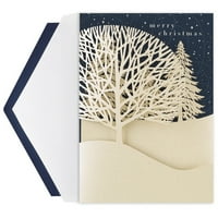 Set De Cartonașe De Crăciun Din Hârtie, Treeline De Iarnă, Pachet De Cărți Și Plicuri
