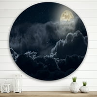 Designart 'înnorat noapte cu Lună plină cu stele' nautic & Coastal Circle Metal Wall Art-Disc de 29