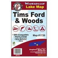 Kingfisher hărți impermeabil Lacul harta Tims Ford & Woods lacuri Tennessee, 24 36 0.2 lb