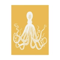Marcă comercială Artă Plastică 'Octopus alb pe muștar' pânză artă de Fab Funky