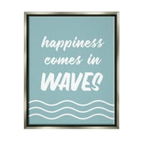 Stupell Industries fericire plajă valuri de apă înălțătoare Expresie cursivă artă grafică luciu Gri plutitoare încadrată pânză