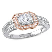 Carat T. W. diamant 14kt 2-ton alb și aur roz Halo inel de logodna