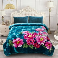 Pătură din lână de pluș pentru pat,pătură florală ușoară, albastră, roz, regină 75 x91