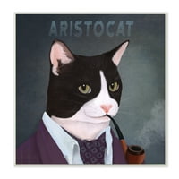 Stupell Industries Aristocat pisică zâmbitoare ingenioasă portret pipă fumătoare artă grafică artă Neîncadrată imprimare artă