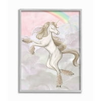 Stupell Industries Glam Unicorn Sparkle Rainbow Pink Cloud Girl Design încadrat design de artă de perete de Ziwei Li, 11 14