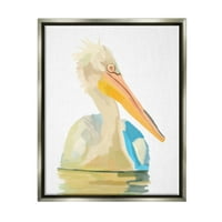 Stupell Industries Pelican Înot Natura Portret Coastă Pictura Gri Floater Încadrată Arta Imprimare Perete Arta