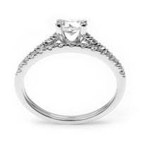 Brilliance Fine bijuterii rotund tăiat Simulat Diamant Solitaire inel de logodna Set în argint Sterling