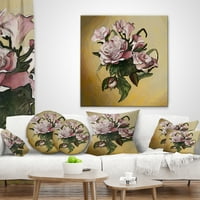 Designart trandafir roz cu frunze acuarelă-pernă florală - 12x20