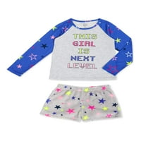 Wonder Nation Girls Exclusiv Ușoare Crewneck & Pantaloni Scurți Pijama Set Dimensiuni 4 - & Plus
