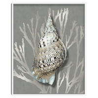 Shell Coral argint pe gri i de Caroline Kelly inversat Lemn Bo cadru Art Print