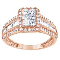 Arista 1. Carat Princess, rotund și baghetă inel de logodnă cu diamante din aur roz de 10k