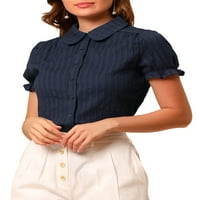 Chilipiruri unice femei Bumbac Frilled Top Turndown guler bluză solidă