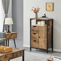 Dulap de depozitare din lemn MART cu rafturi sertare pentru bucătărie de intrare în sufragerie, maro Rustic