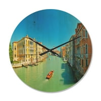 Designart 'Grand Canal Veneția în verde' ceas de perete Modern din lemn