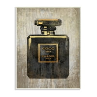 Stupell Industries Designer de moda parfum negru aur texturate acuarelă perete Placa de Amanda Greenwood