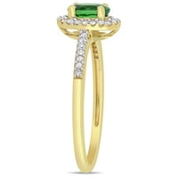 Miabella femei Carat T. G. W. Oval-Cut Tsavorite & Carat T. W. diamant 10kt Aur Galben Halo inel