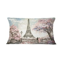 Designart Eiffel cu flori roz-peisaj imprimat arunca perna-12x20