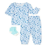 Dormi pe ea Baby & Toddler fete Tight Fit pijama Set cu șosete, dimensiuni 12M-4T