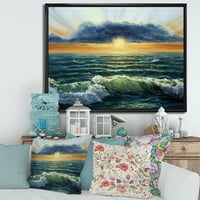 Designart 'Oceanul Albastru În Apus De Soare Seara I' Nautic & Coastal Înrămate Panza Perete Art Print