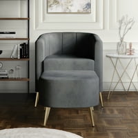 Castle Place scaun modern tapițat din catifea cu scaun, gri deschis