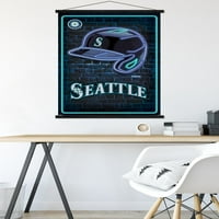 Seattle Mariners-Poster de perete cu cască Neon cu cadru Magnetic, 22.375 34